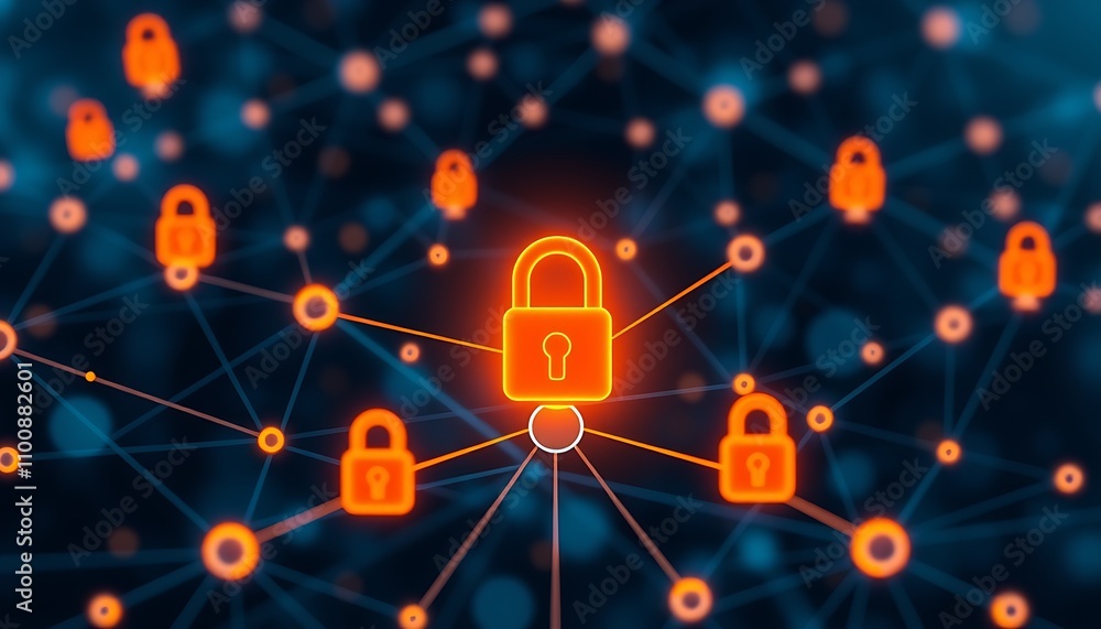 Poster glowing locks symbolizing data security and risk mitigation