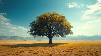 Fototapeta premium A resilient tree survives extreme desert conditions, symbolizing the strength of nature amid climate challenges.