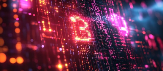 Obraz premium Abstract background with glowing digital code and circuits.