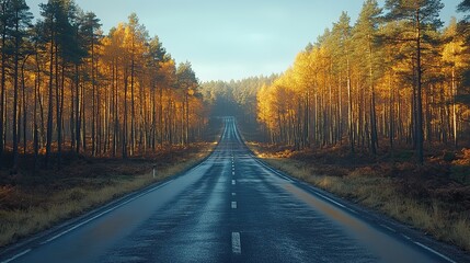 Fototapeta premium A road passes through a forest affected by tree dieback, illustrating the consequences of environmental changes.