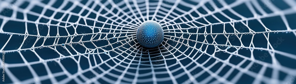 Poster intricate close-up of a web highlighting the central node with a textured surface, capturing nature'