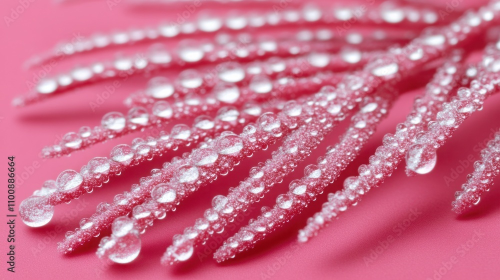 Aufkleber close-up of dew drops on pink leaves with a soft background creating an elegant and refreshing atmos