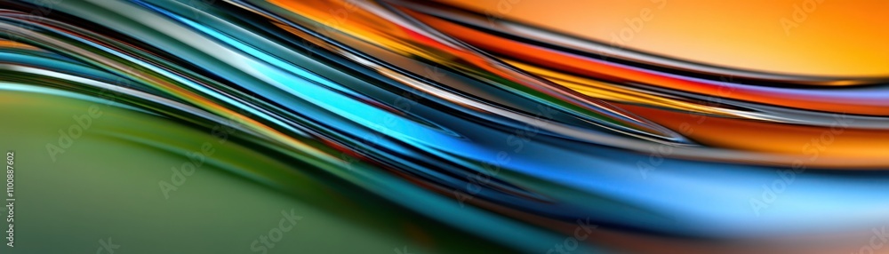 Poster abstract flowing lines in vibrant shades of blue, orange, and green, creating a fluid and dynamic ba