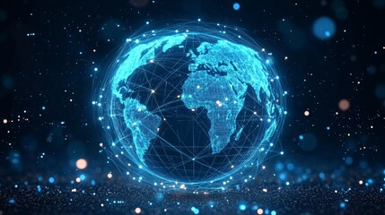 Naklejka premium Global Technology Network Connection and Data Connections Concept with Wireframe Globe and Digital Cyberspace