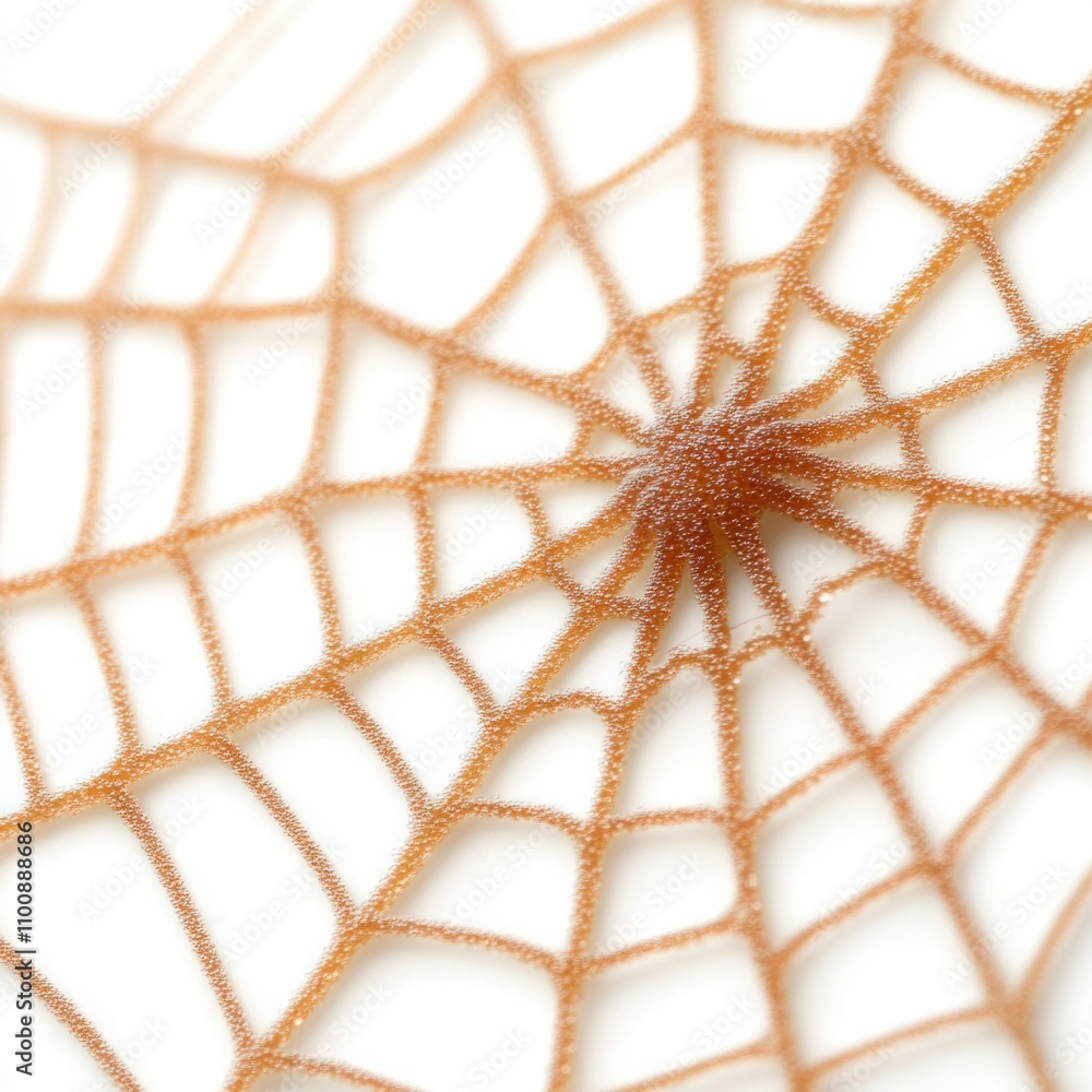 Poster intricate close-up of a delicate spider web with dew drops on a light background, showcasing nature'