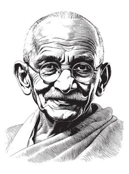 mohatma Gandi sketch engraving drawing hand drawn vector illustration
