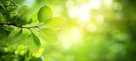 Vibrant Green Leaves with Lush Bokeh Background in Nature