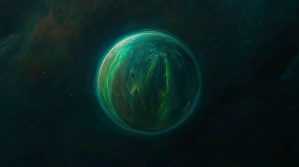 Luminous Green Exoplanet in Deep Space Nebula