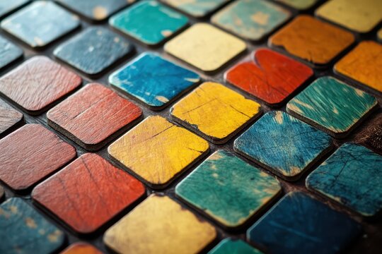 Geometric tessellationthemed game board with precise colorful patterns, boardgame, aesthetically pleasing