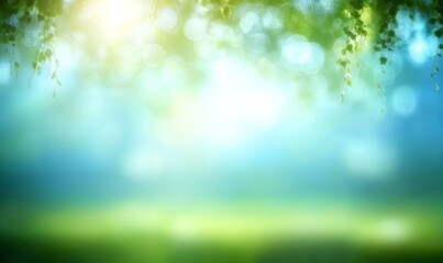 Obraz premium Peaceful Outdoor Scene with Soft Bokeh Effect Green Grass Blue Sky Dreamy Background