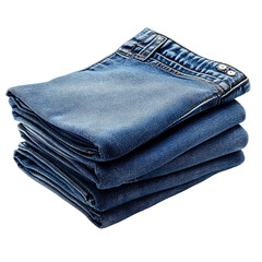 Pile of jeans clothes, separated on white background.
