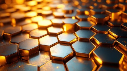 Abstract Golden Hexagon Pattern Futuristic Technological Background