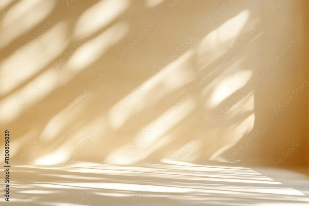 Poster minimalist abstract sunlight shadows on beige wall for product display with soft natural light patte