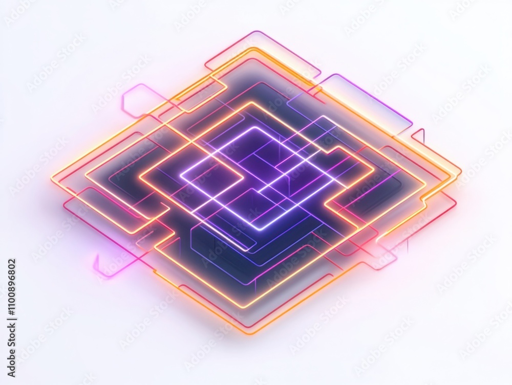 Poster futuristic abstract pattern with vibrant neon lines on white background representing technology and 