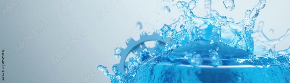Poster Captivating Close-Up of Water Splashing in a Clear Container with Bright Blue Liquid Creating Dynamic Motion and Visual Interest