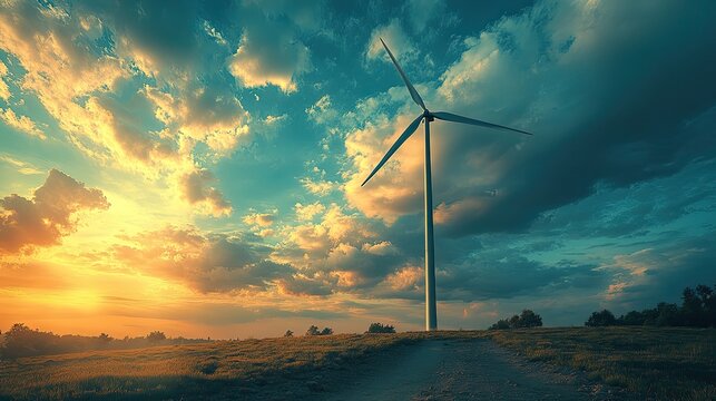 A small wind turbine stands proudly against a backdrop of the national flag, representing renewable energy initiatives.