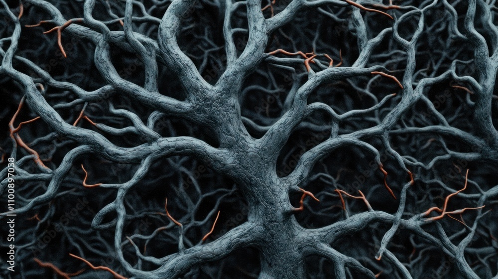 Poster intricate network of abstract branches with unique twists and textures representing natural forms in