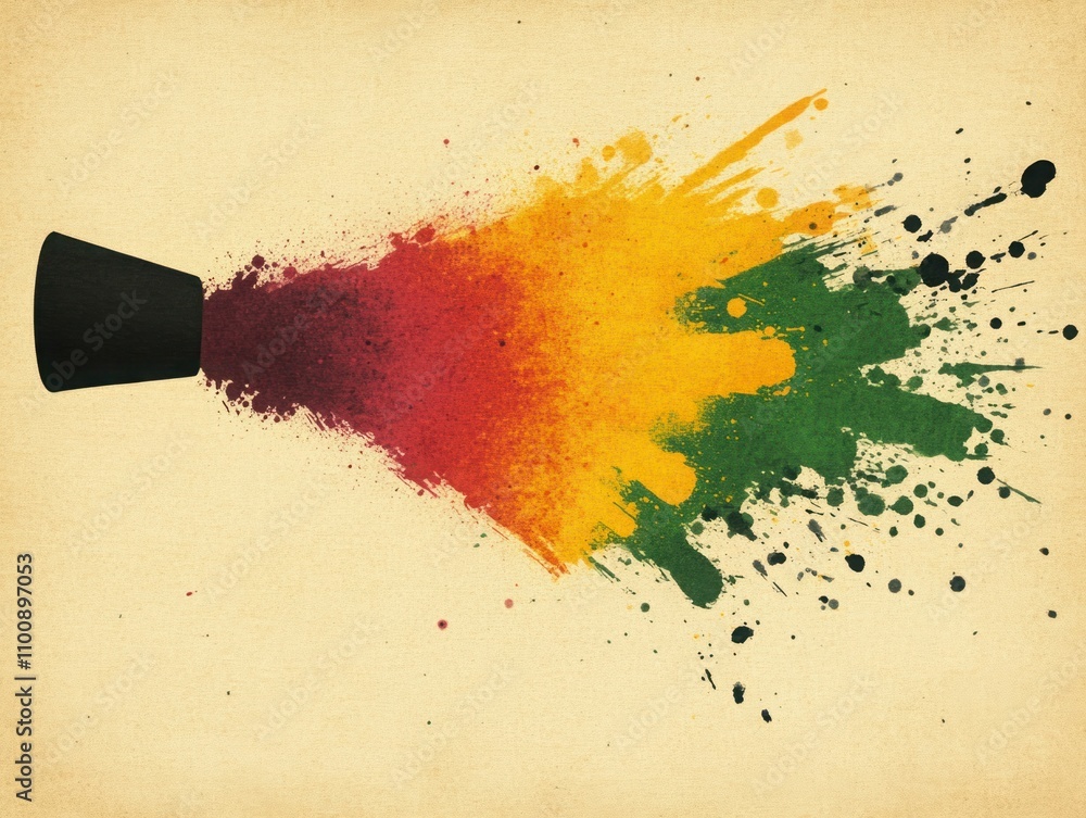 Poster colorful explosion of powder paint from a black container creating a vibrant and artistic background