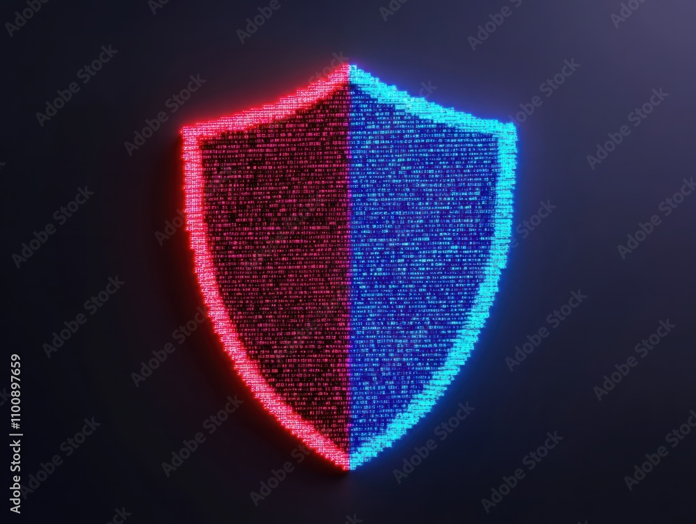 Aufkleber digital shield icon formed by colorful dots representing cybersecurity and protection in modern tech
