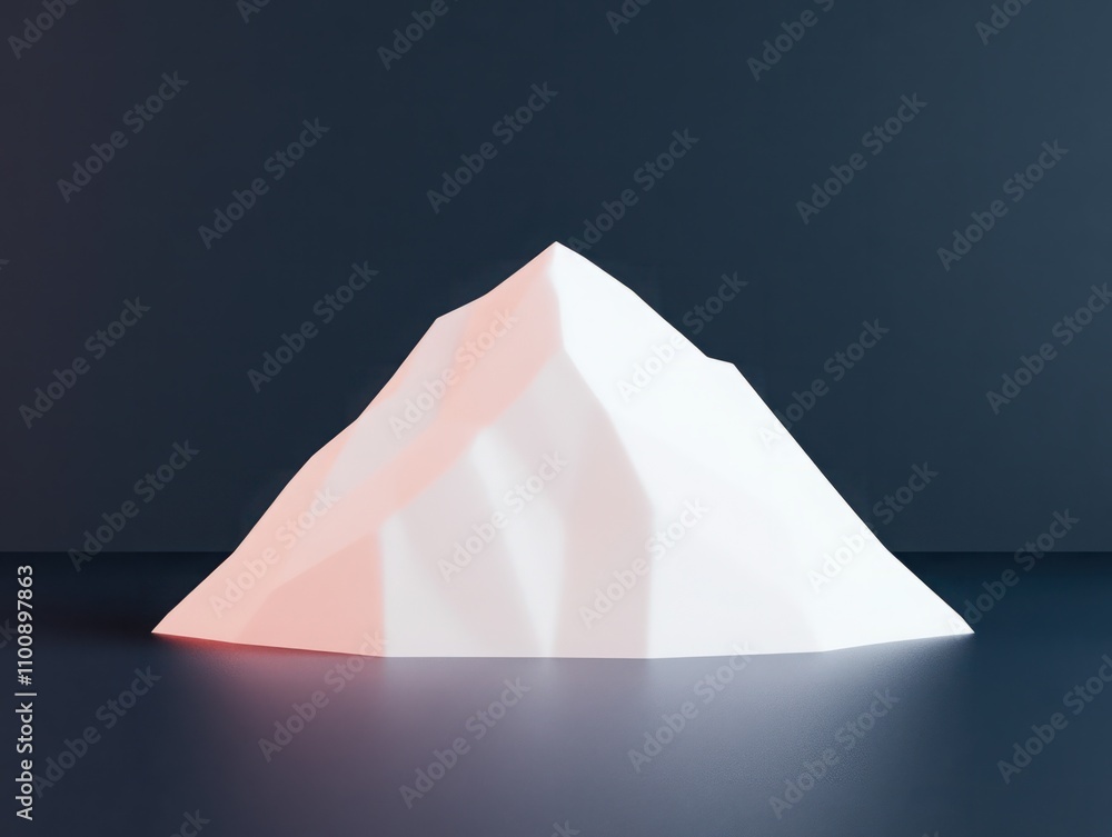 Poster abstract white mountain shape on dark background with soft lighting illuminating textured surface in