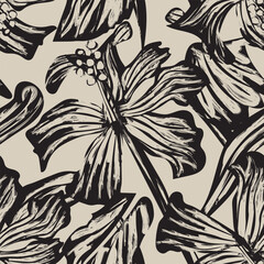 Neutral Colour Abstract Floral Seamless Pattern Design