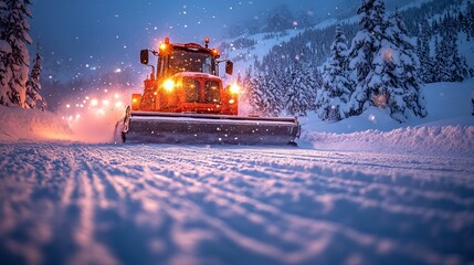 A snow groomer operates on a ski slope at night, emphasizing the importance of maintaining winter sports venues.