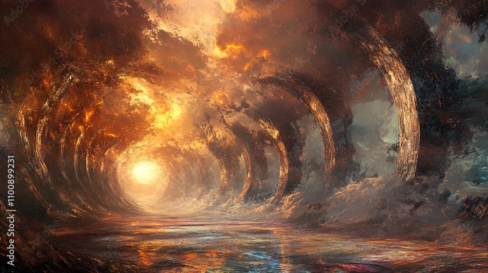 Canvas Prints Golden Tunnel of Trees: A Surreal Fantasy Landscape