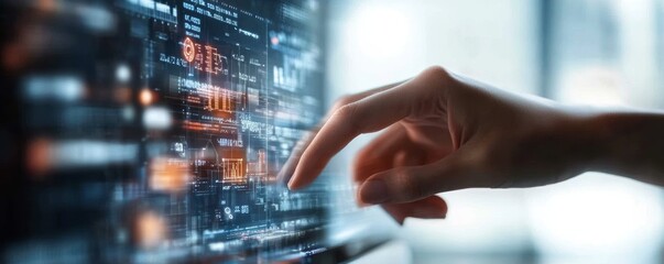 Futuristic Interface Interaction with Digital Tablet and Scientific Symbols in High-Tech Environment