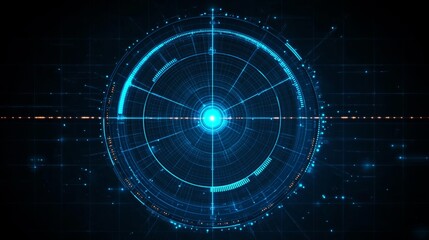Blue Glowing Radar Screen with Target Digital Technology Interface