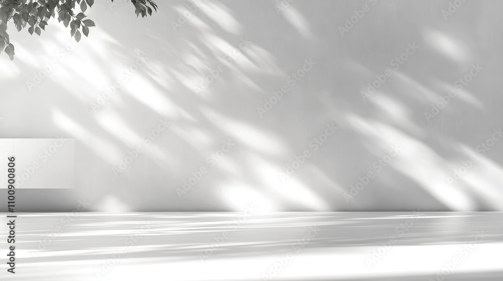 Poster minimal light and shadow play on white wall for abstract background or product display