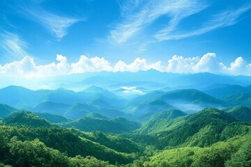 Obraz premium Green Mountains Under Blue Sky with Clouds Beautiful Nature Landscape