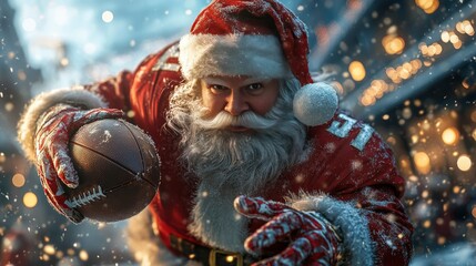 Santa Claus American Football Player Christmas Snow