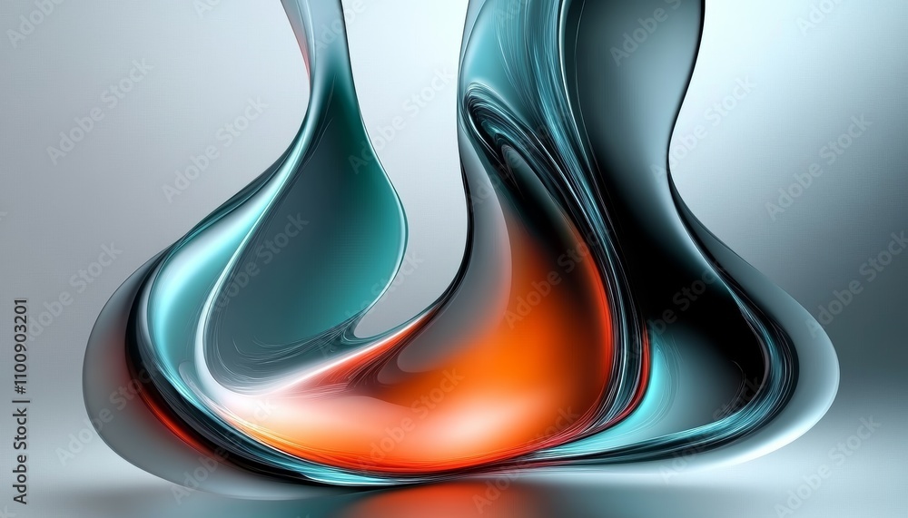 Poster abstract digital artwork fluid waves metallic texture gradient background