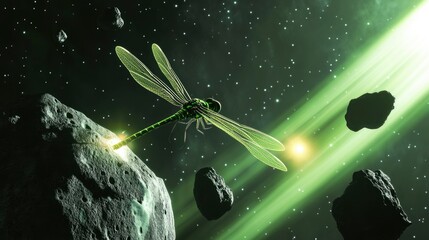 Naklejka premium Dragonfly in Space A Cosmic Encounter