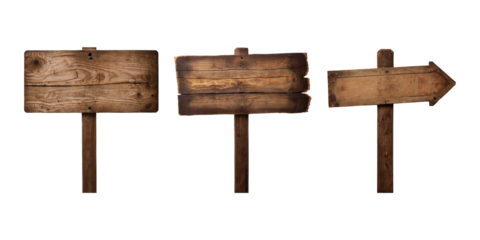 Set of old wooden road sign on transparent background PNG Generative AI