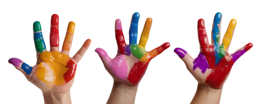 Set of Colorful painted hands on transparent background PNG Generative AI