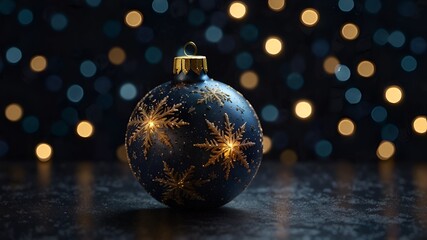 A single, glowing Christmas ornament on a dark, starry background