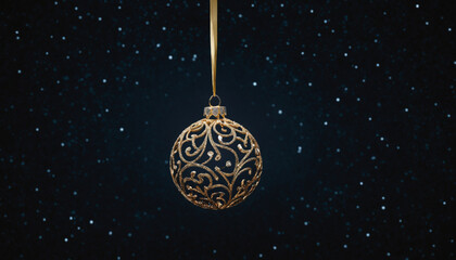 A single, glowing Christmas ornament on a dark, starry background