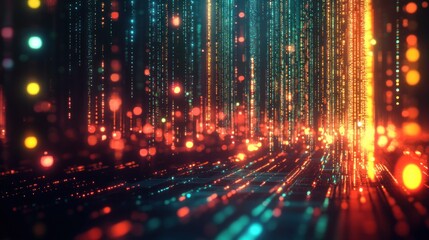 Obraz premium Abstract digital background with glowing lines and particles.