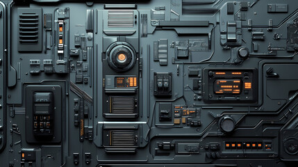 Fototapeta premium Futuristic biomechanical sci-fi texture wall panel switch. Biomechanical. Illustration