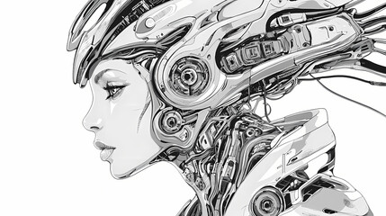 Obraz premium Futuristic woman with intricate biomechanical armor. Biomechanical. Illustration