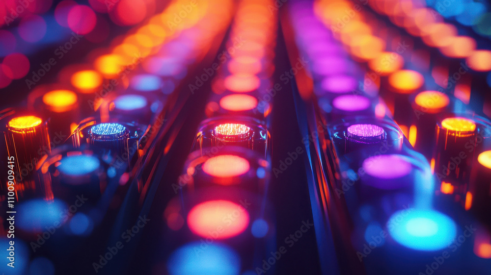 Aufkleber vibrant close up of colorful led lights creating mesmerizing pattern. glowing lights in shades of re