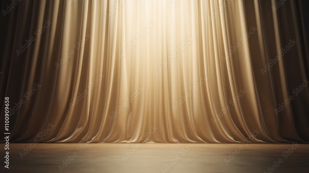 Poster soft, illuminated curtains create an inviting stage setting, perfect for performances, presentations
