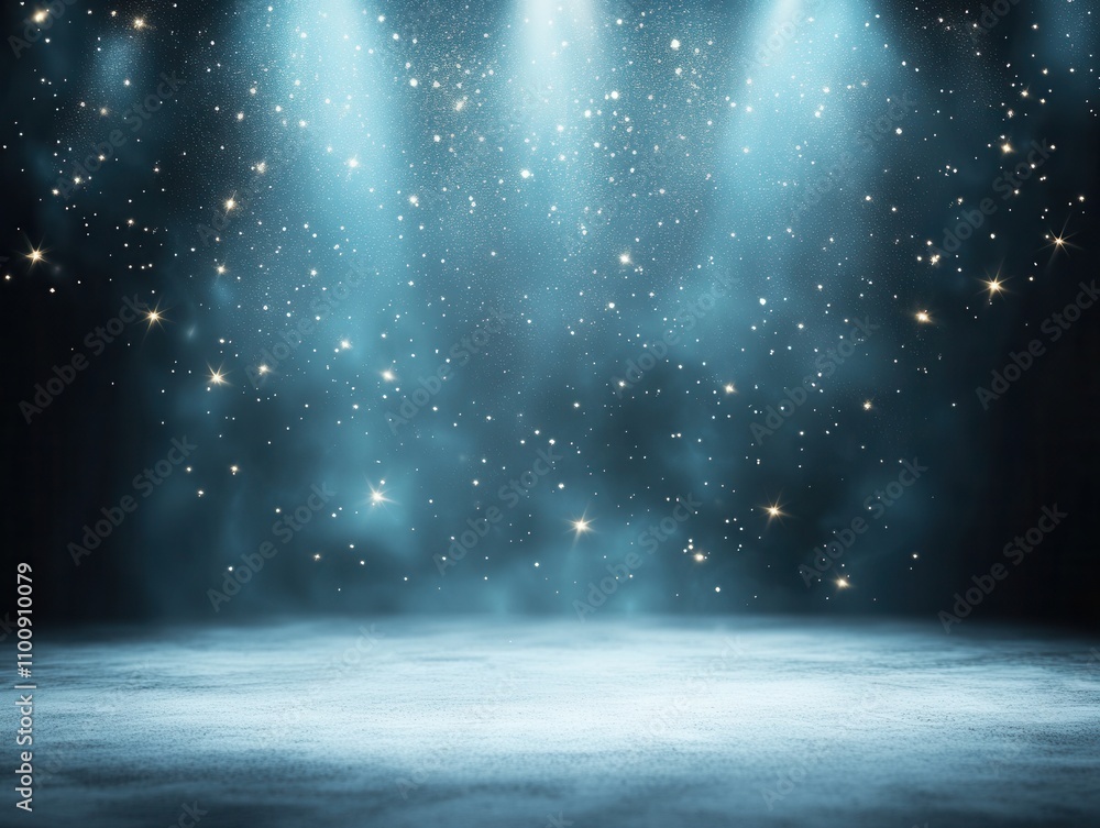 Aufkleber a serene stage setting featuring soft blue lighting and shimmering particles, creating a magical atm