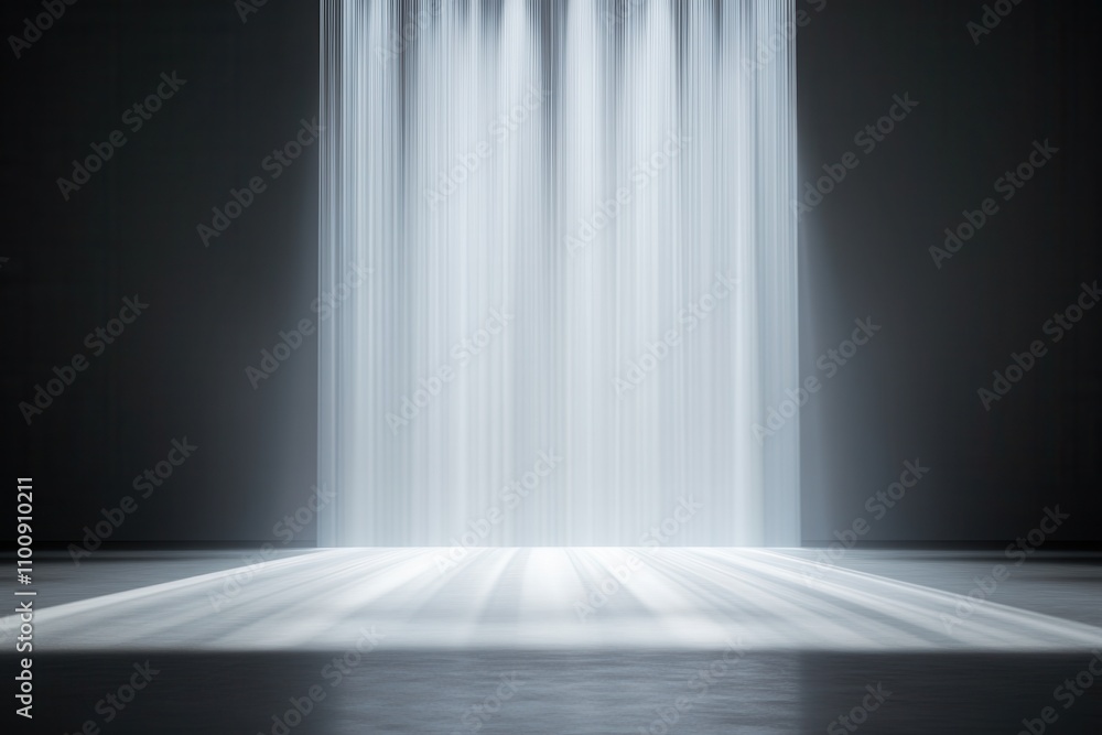 Aufkleber A serene scene of cascading light streams creating a tranquil atmosphere, with reflections on a smooth surface.