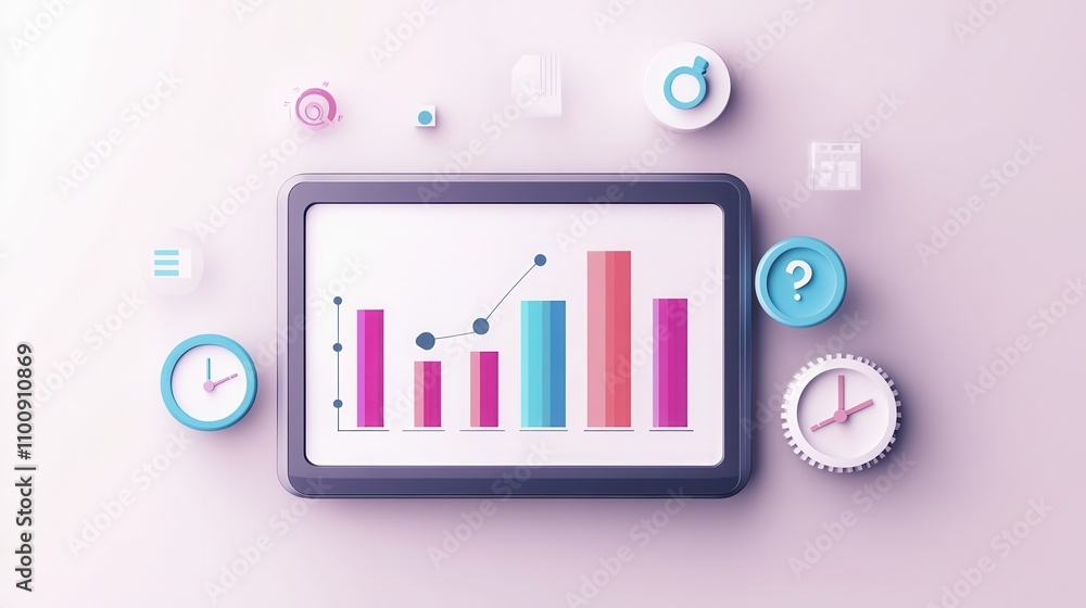 Aufkleber a colorful digital dashboard displays bar graphs and icons, illustrating data trends and analysis in