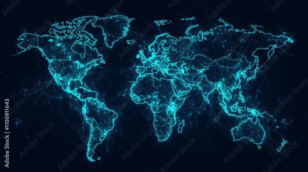 Aufkleber global technology network and connectivity map of the world with futuristic digital design
