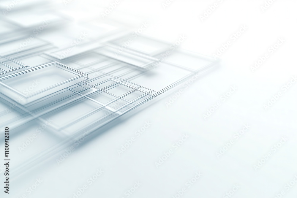 Aufkleber A minimalist abstract design featuring overlapping translucent shapes on a light background, creating a sense of depth and space.