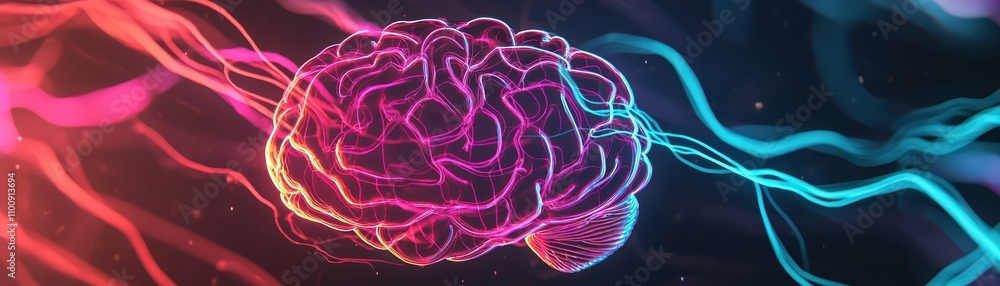Poster glowing brain neural network abstract mind 3d render