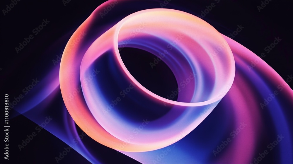 Aufkleber abstract 3d render of vibrant neon swirls with glowing orb on black background for graphic design el